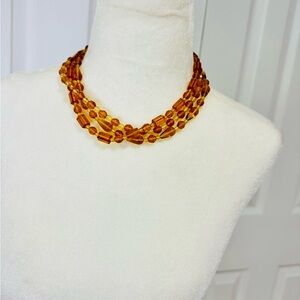 Amber Glass Beaded Necklace multi strand